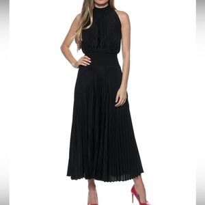 MARINA Deep Blue Knife Pleated Sleeveless Midi Dress